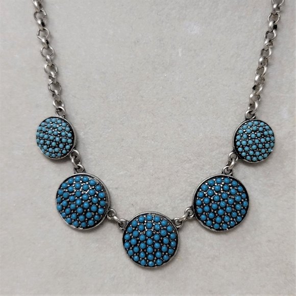 Fun Silver Tone Turquoise Choker Necklace - Picture 2 of 9